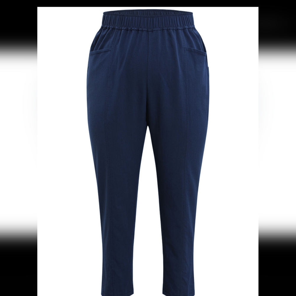 Bloomchic Solid Elastic Waist Pocket High Rise Pants